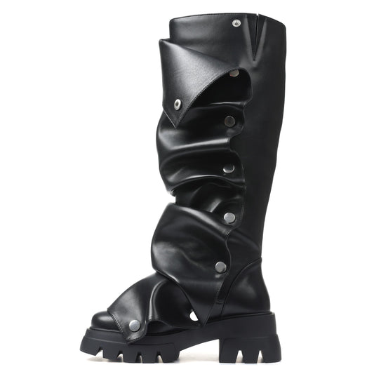 Fold Over Boots Wide Calf Knee High Boots