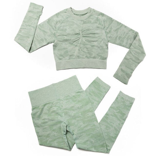 3Pcs Yoga Set Sport Suits Gym Wear Seamless Sportswear Workout Leggings Sports Bra Long Sleeves Crop Tops Fitness Clothing