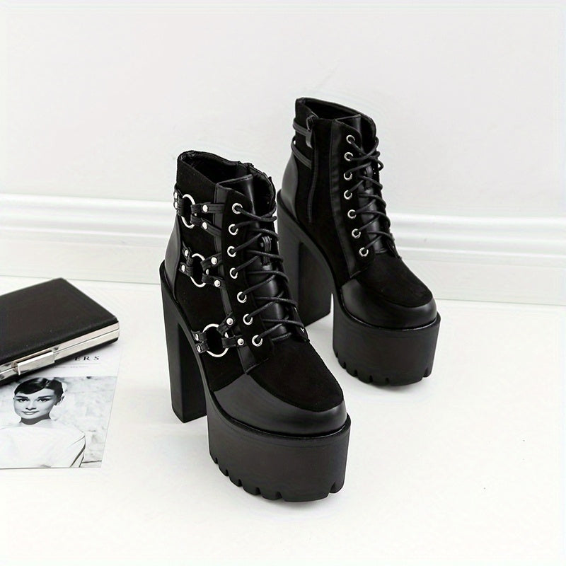 Women's Goth Motorcycle High Heel Boots