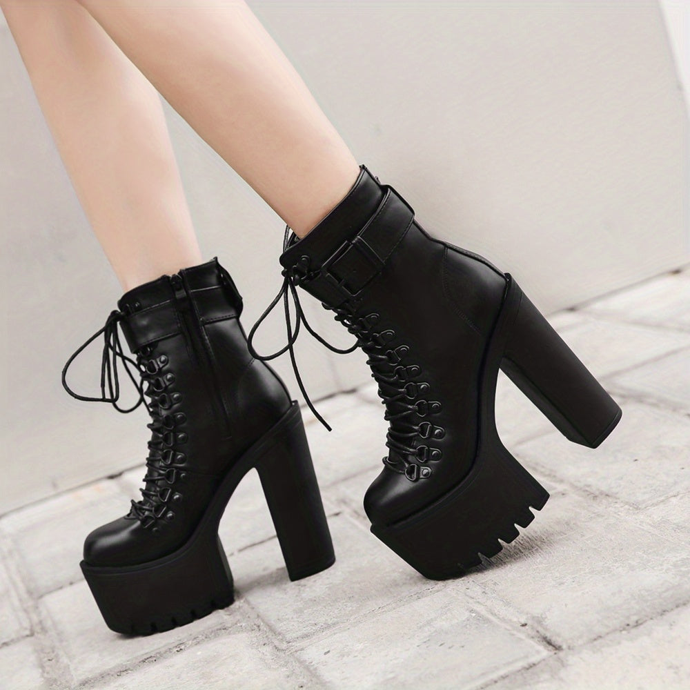 Women's Ankle Boots Platform Heel Punk Style Motorcycle Boots