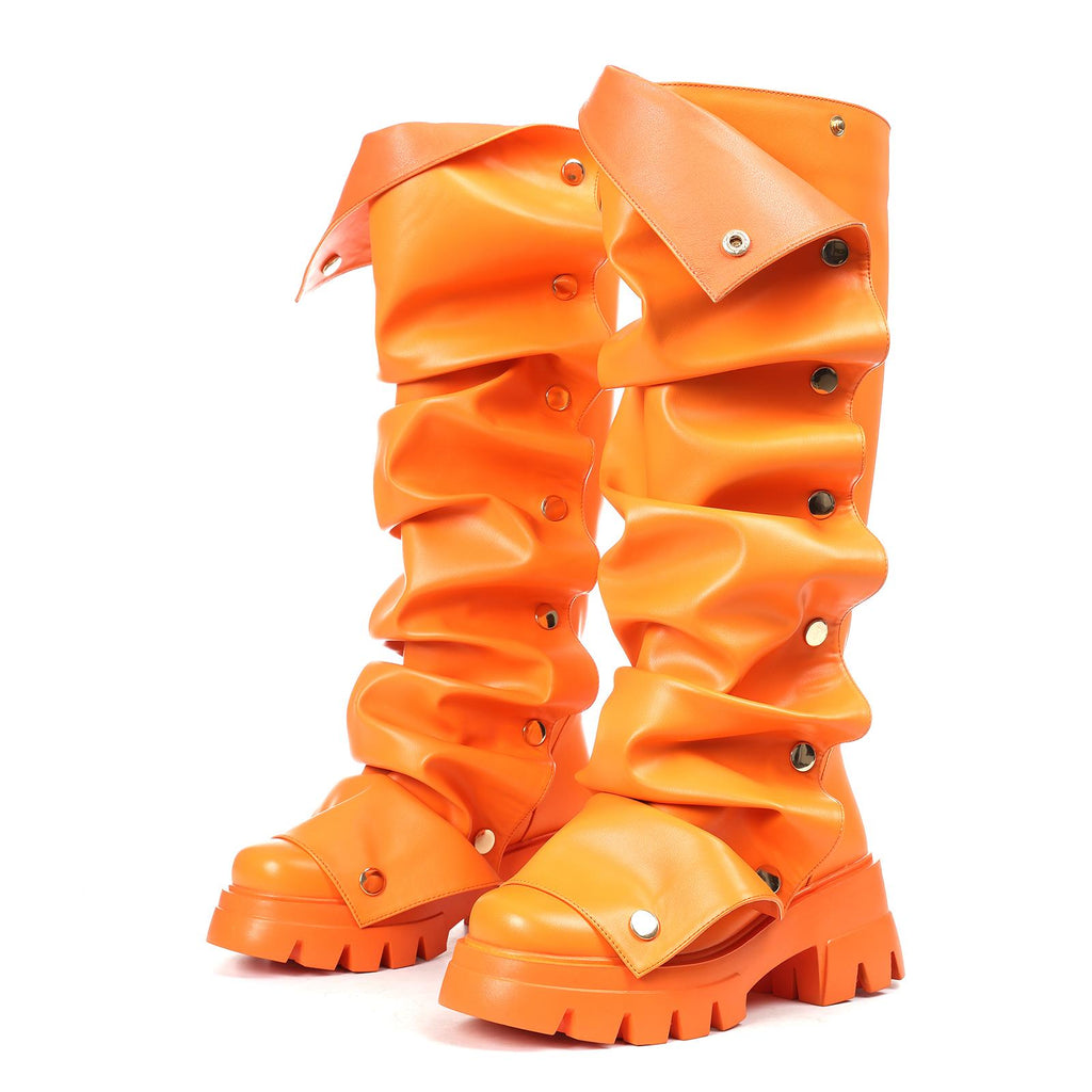 Fold Over Boots Wide Calf Knee High Boots