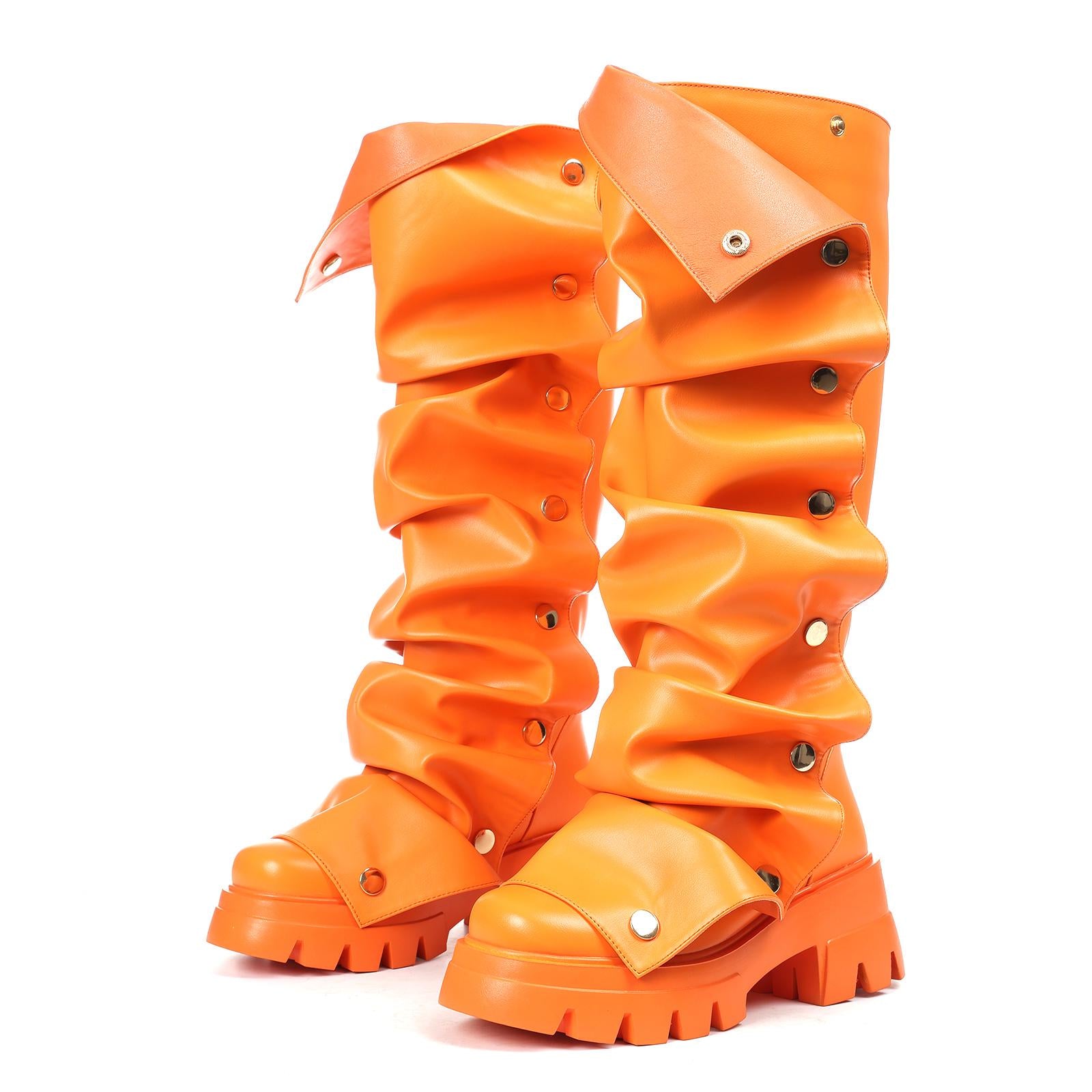 Fold Over Boots Wide Calf Knee High Boots