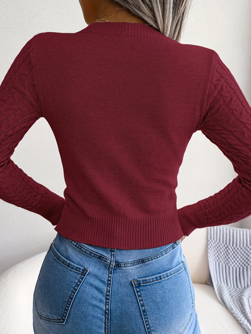 Women's Long Sleeve Hollow Sweater | High Stretch Fabric, Crew Neck, Slim Fit, Autumn/Winter