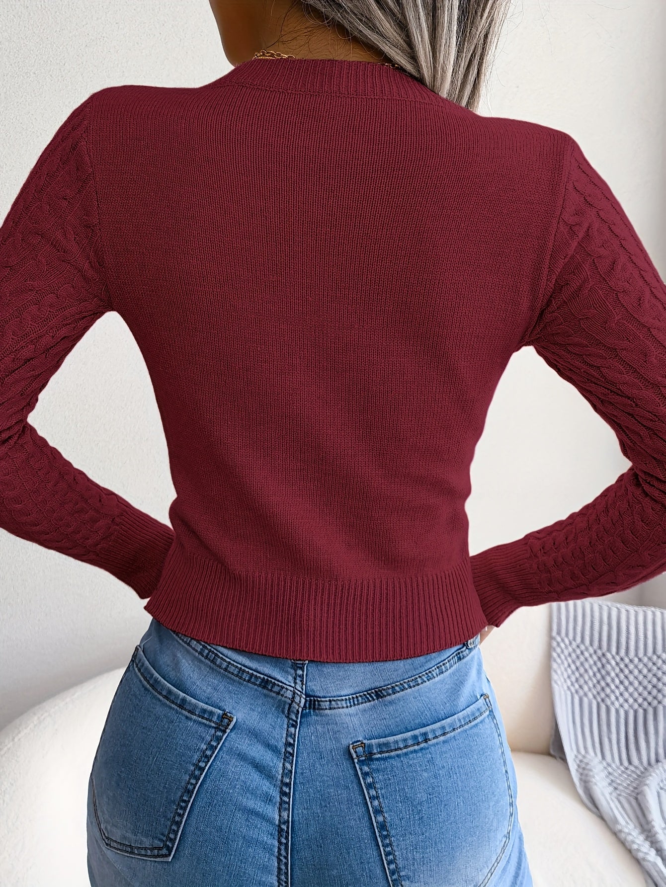 Women's Long Sleeve Hollow Sweater | High Stretch Fabric, Crew Neck, Slim Fit, Autumn/Winter