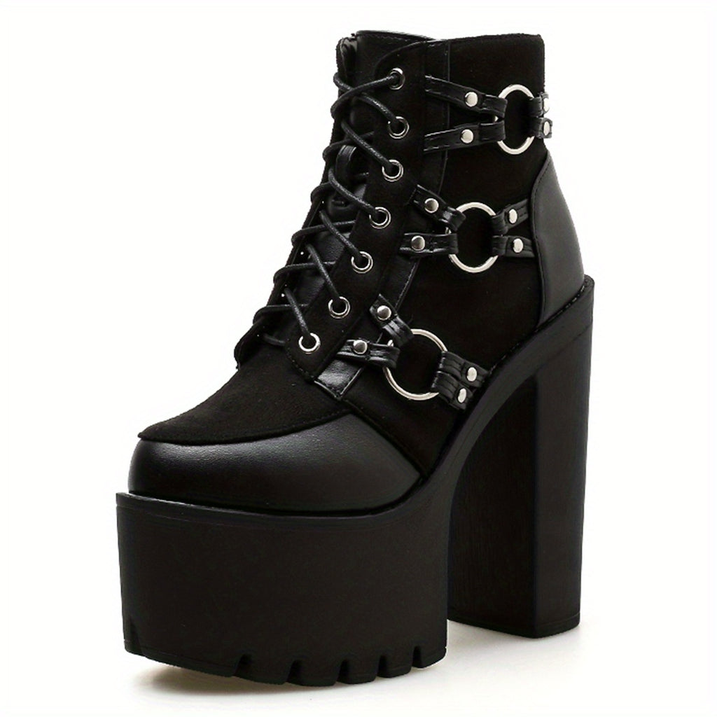 Women's Goth Motorcycle High Heel Boots