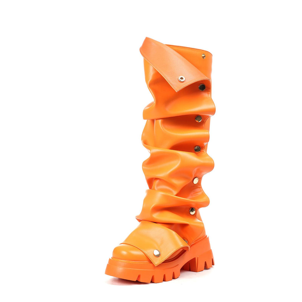 Fold Over Boots Wide Calf Knee High Boots