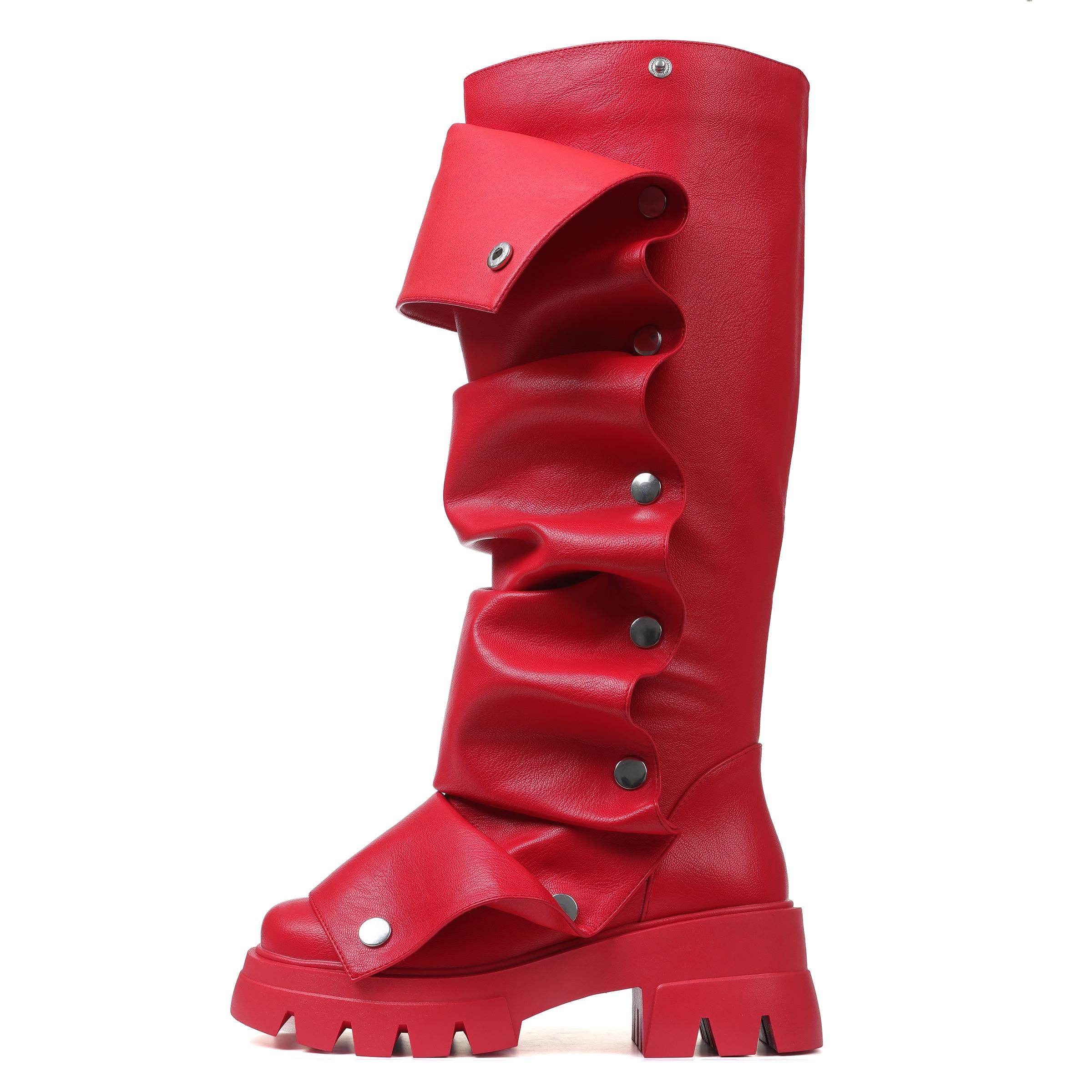 Fold Over Boots Wide Calf Knee High Boots