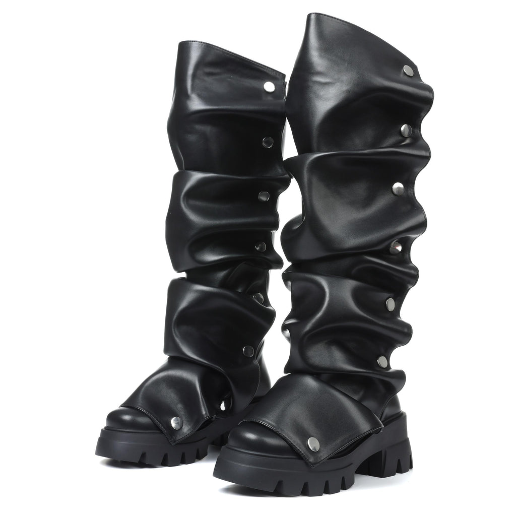 Fold Over Boots Wide Calf Knee High Boots