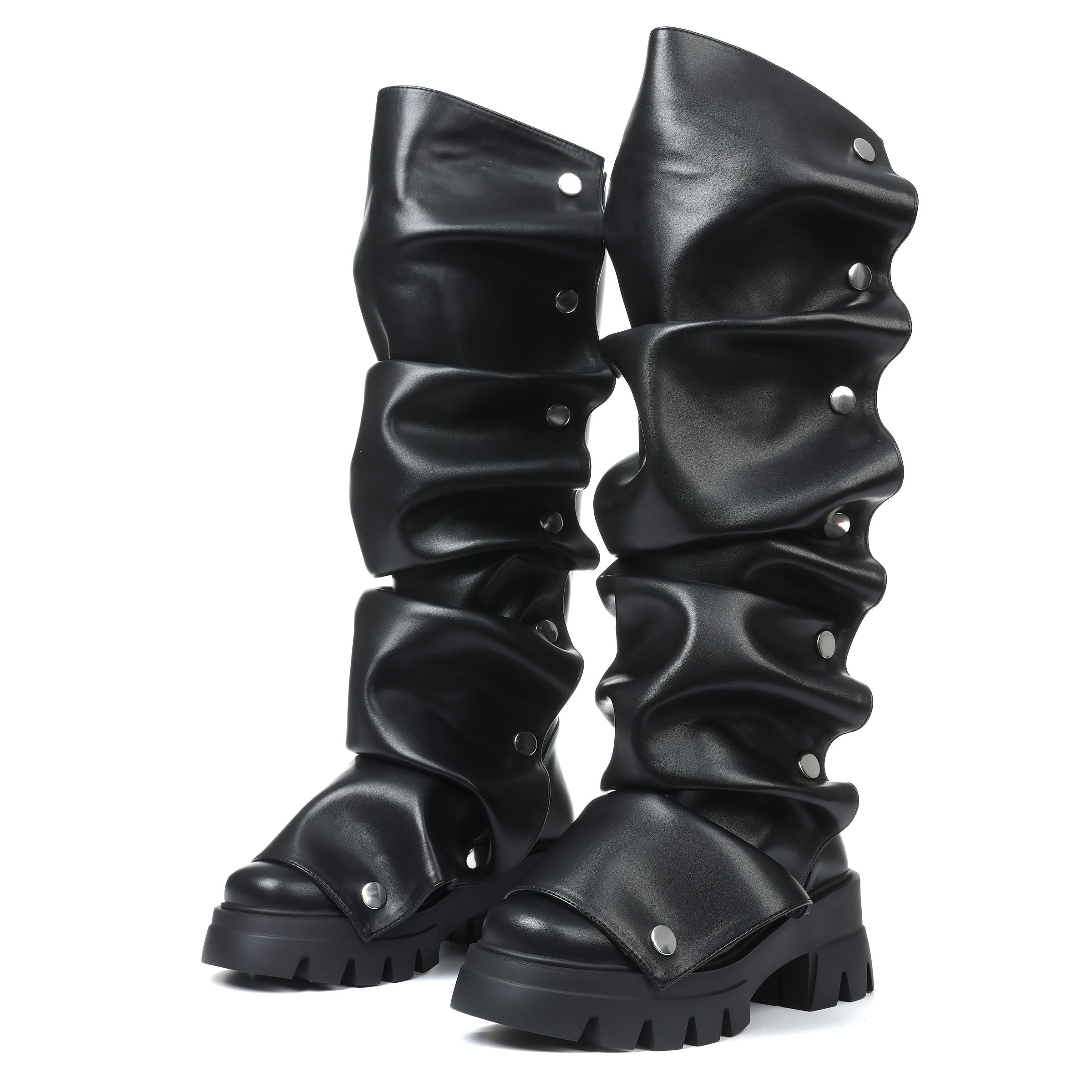 Fold Over Boots Wide Calf Knee High Boots