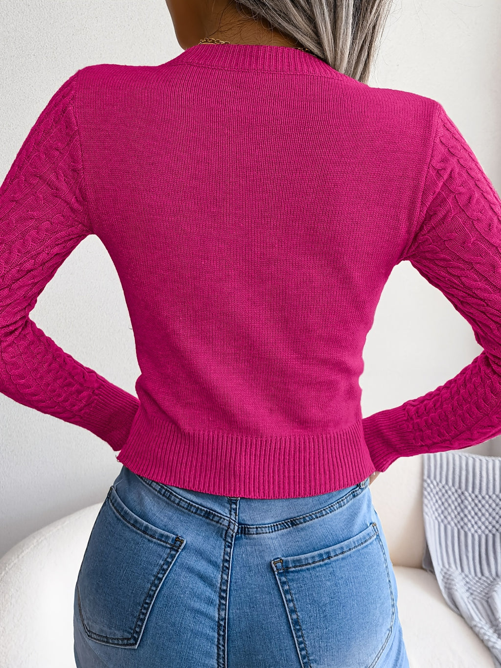 Women's Long Sleeve Hollow Sweater | High Stretch Fabric, Crew Neck, Slim Fit, Autumn/Winter