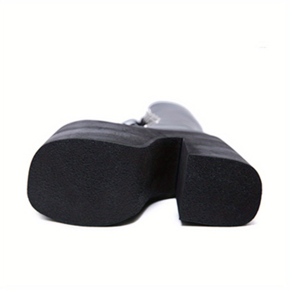 Y2K Women's Platform Boots | Black Closed Toe Lace Up Long Boots