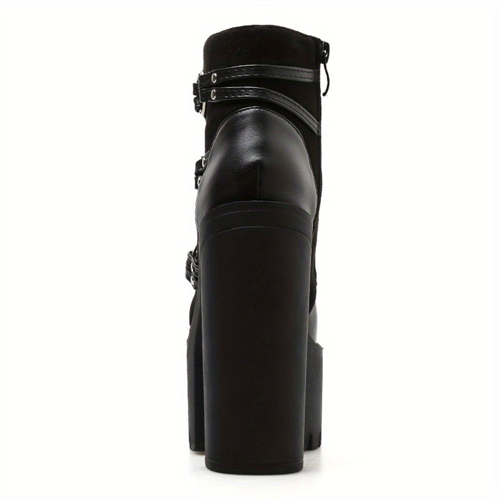 Women's Goth Motorcycle High Heel Boots