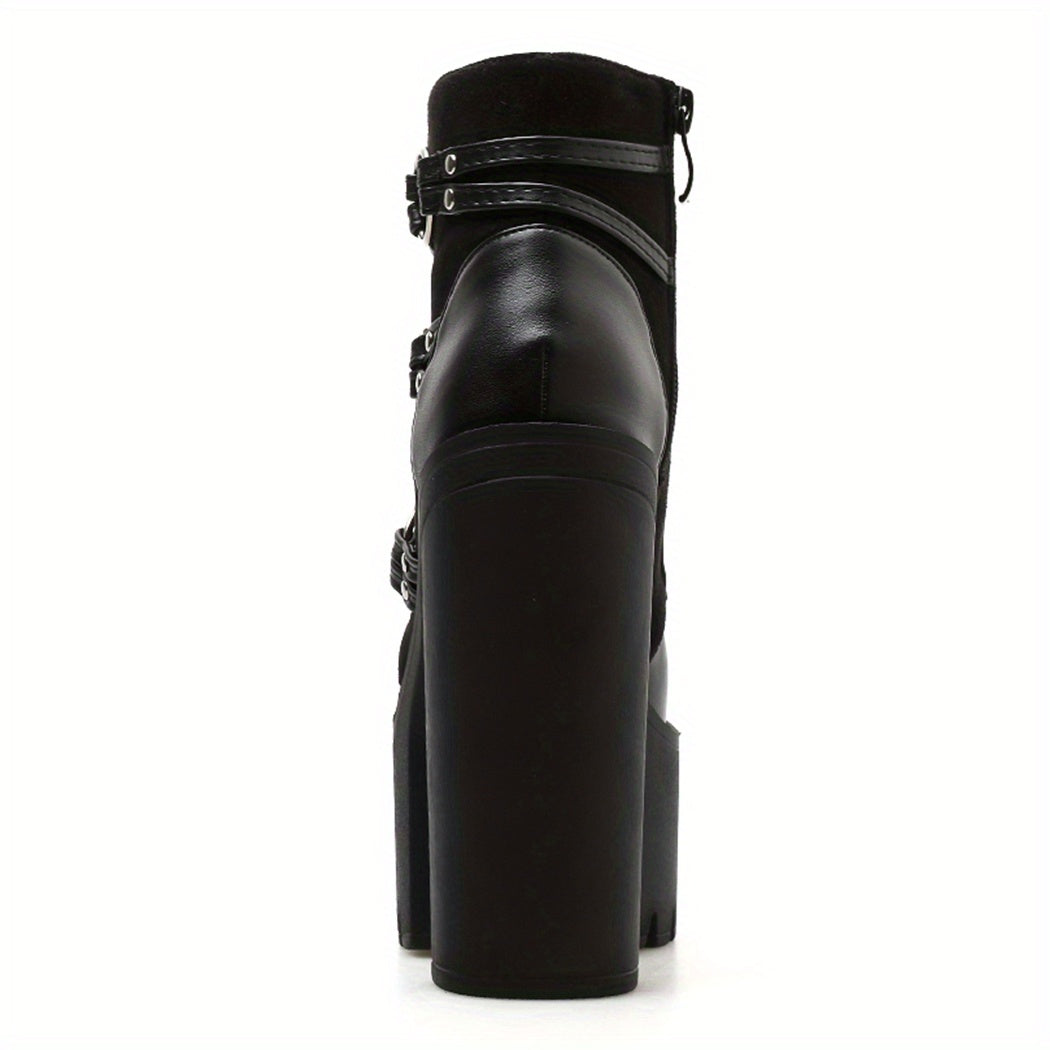 Women's Goth Motorcycle High Heel Boots