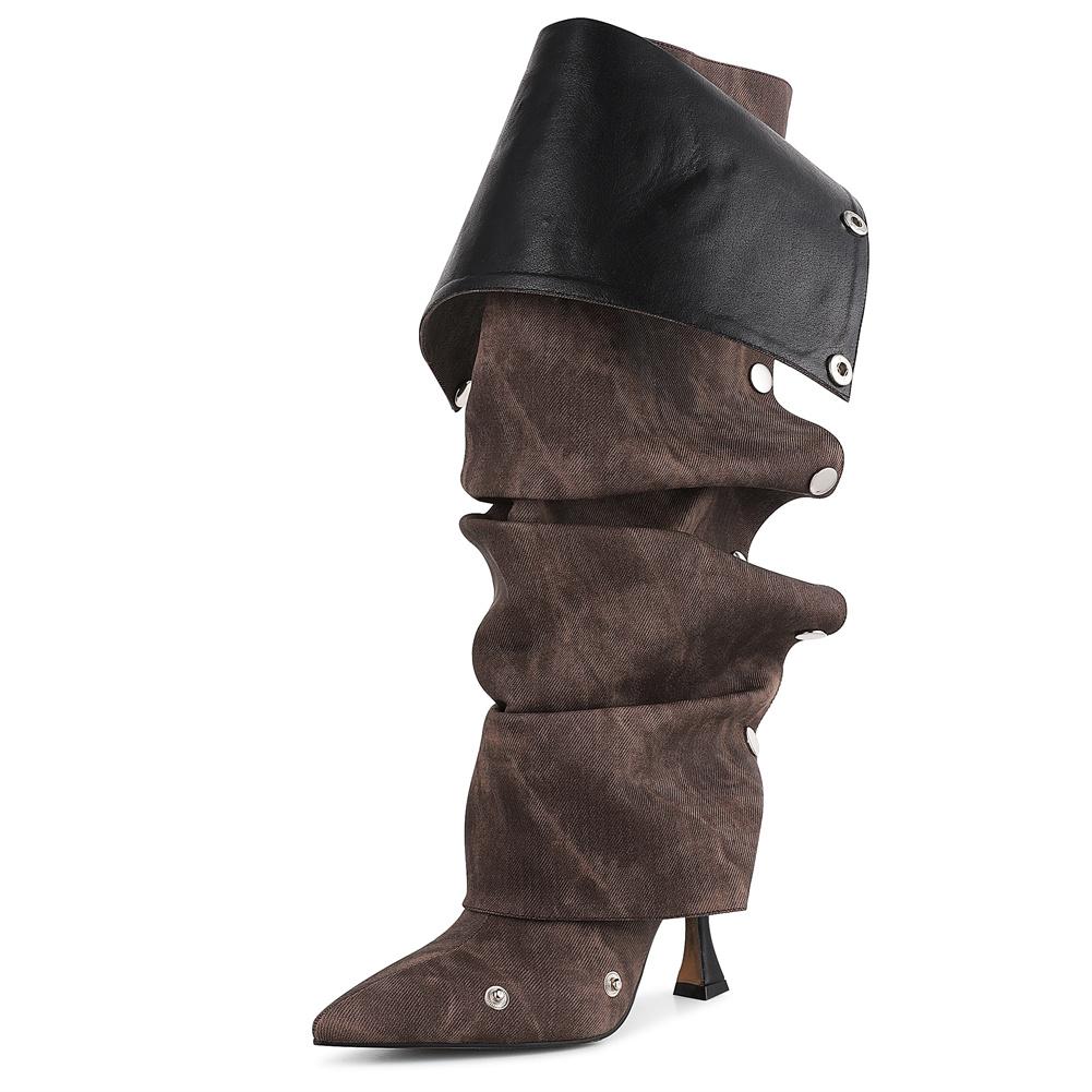 Slouchy Shark Knee High Boots for Women