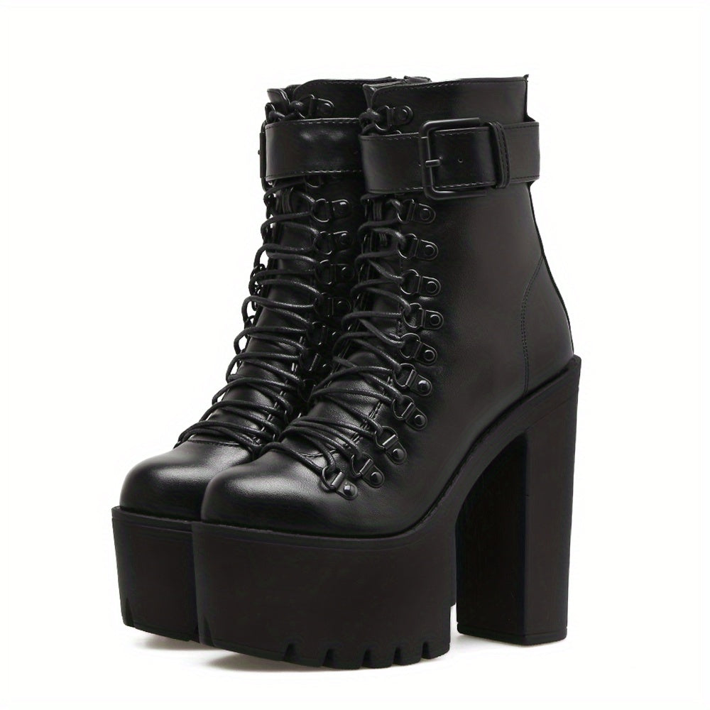 Women's Ankle Boots Platform Heel Punk Style Motorcycle Boots