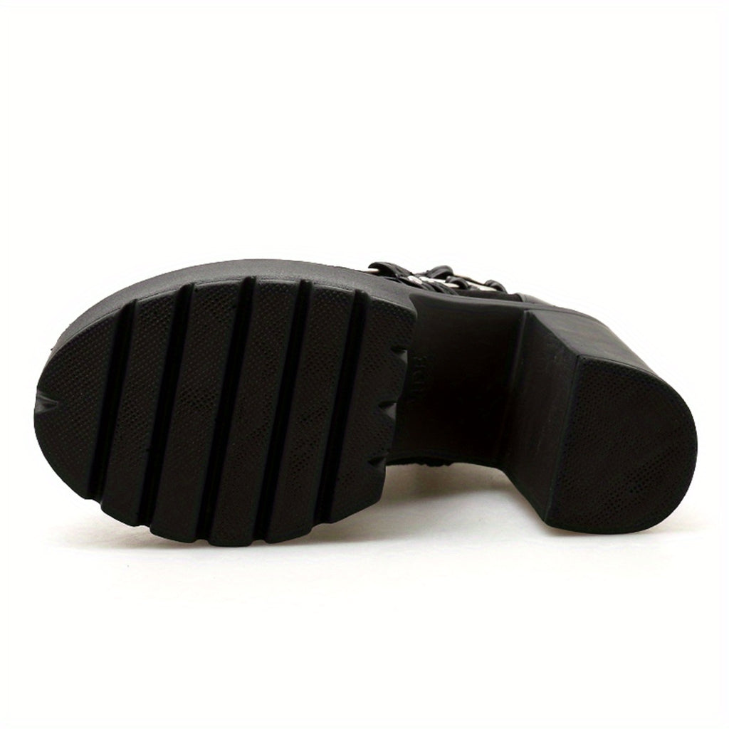 Women's Goth Motorcycle High Heel Boots