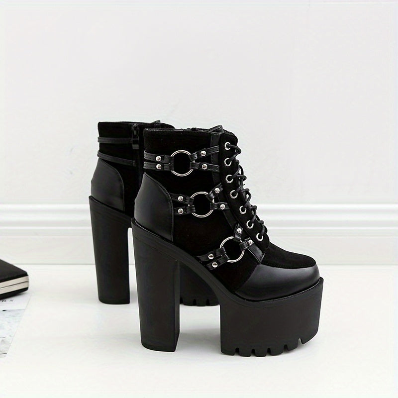 Women's Goth Motorcycle High Heel Boots