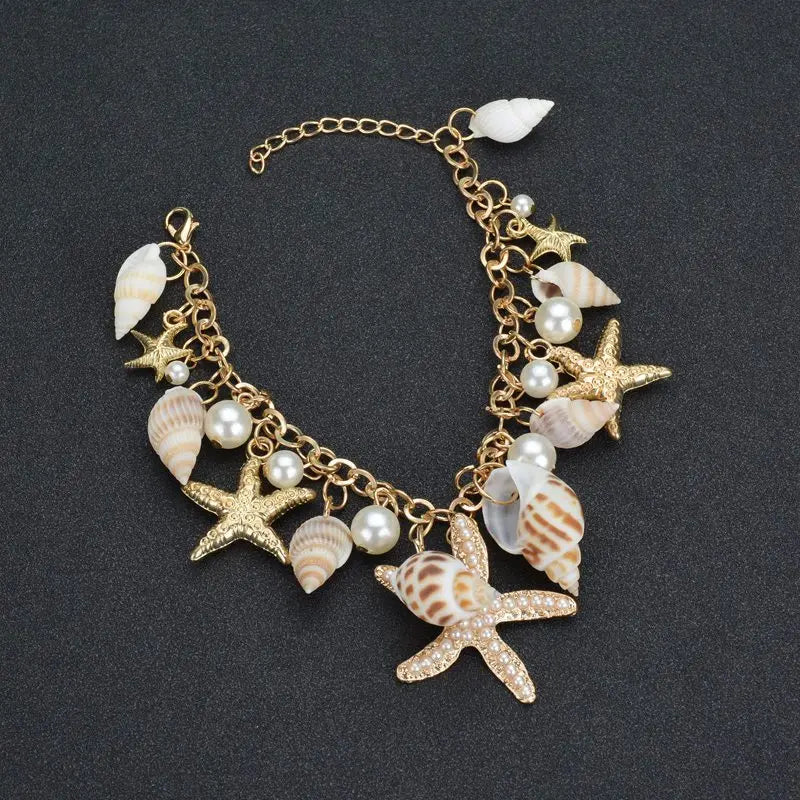 Bohemian Beach Style Bracelet For Women Starfish Shell Charm Bangle