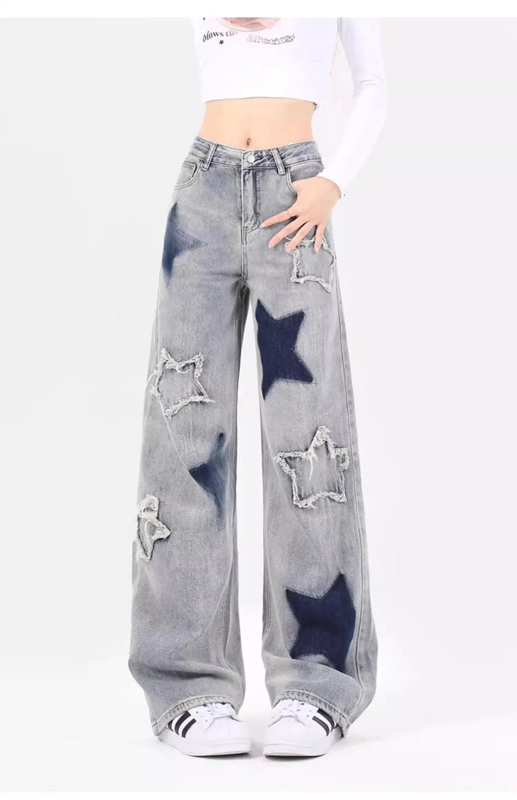 American Vintage Star Embroidery Casual Y2K Denim Trousers for Women