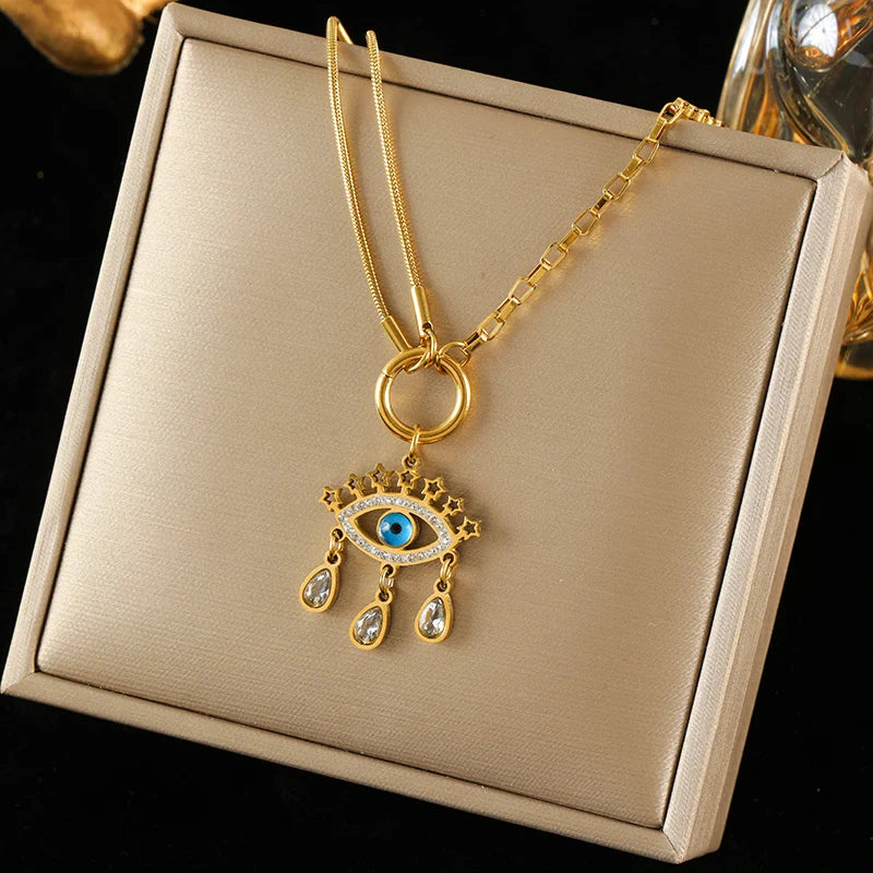 Stainless Steel Metal Gold Color Sun Pendant Necklace for Women