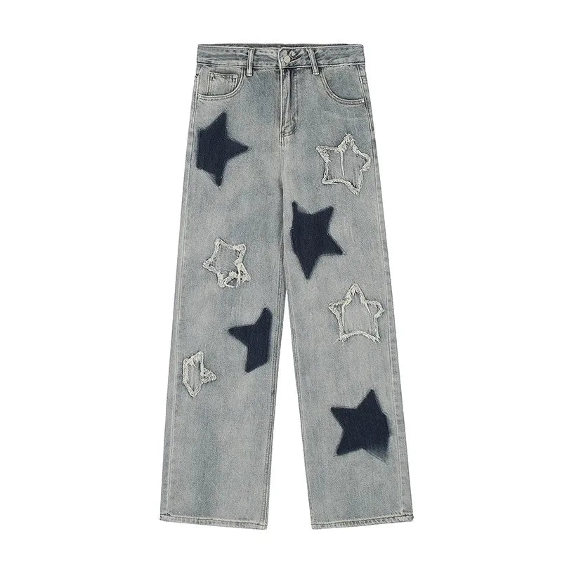 American Vintage Star Embroidery Casual Y2K Denim Trousers for Women