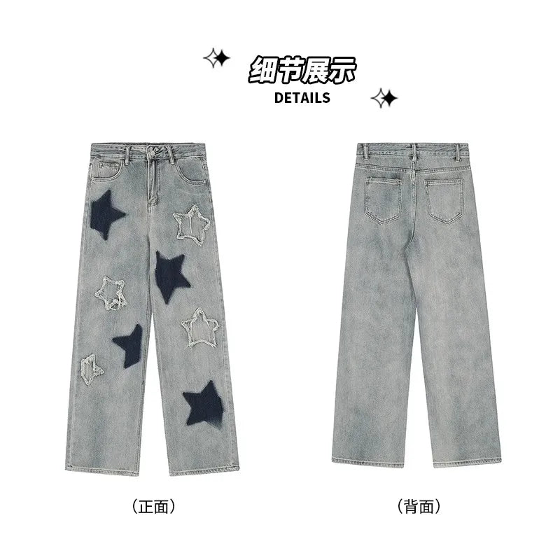 American Vintage Star Embroidery Casual Y2K Denim Trousers for Women