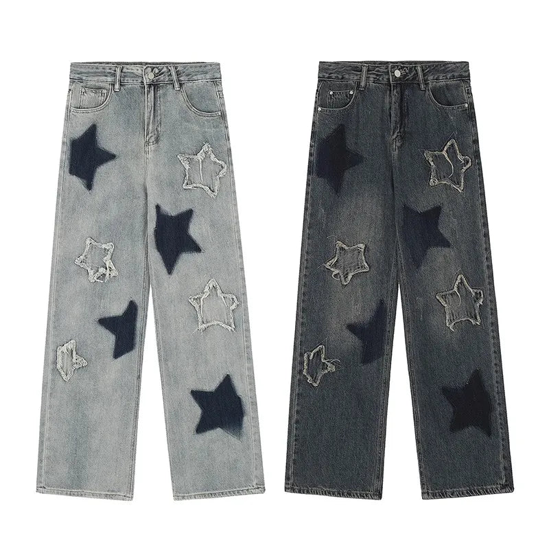 American Vintage Star Embroidery Casual Y2K Denim Trousers for Women