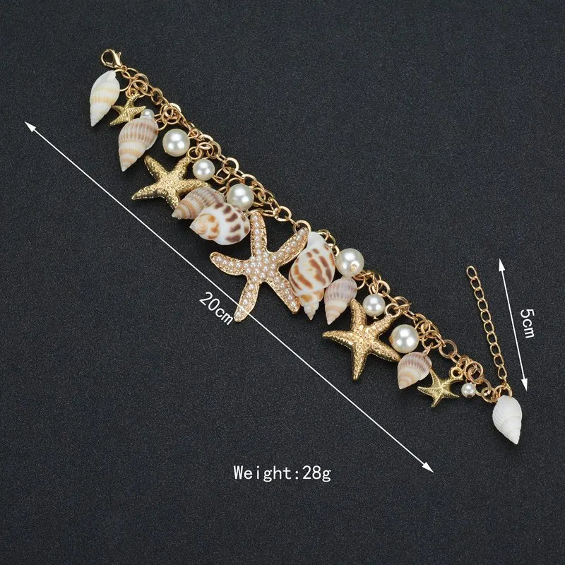 Bohemian Beach Style Bracelet For Women Starfish Shell Charm Bangle