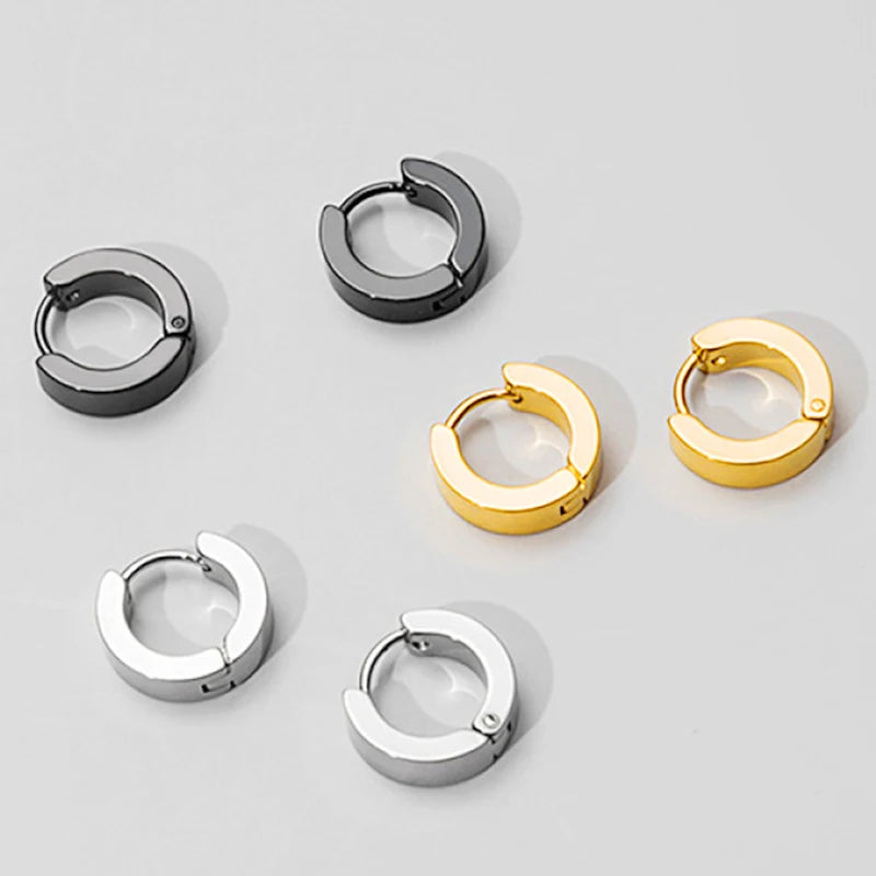 Multi Types Unisex Black Gold Color Stainless Steel Earring 1 Pairs