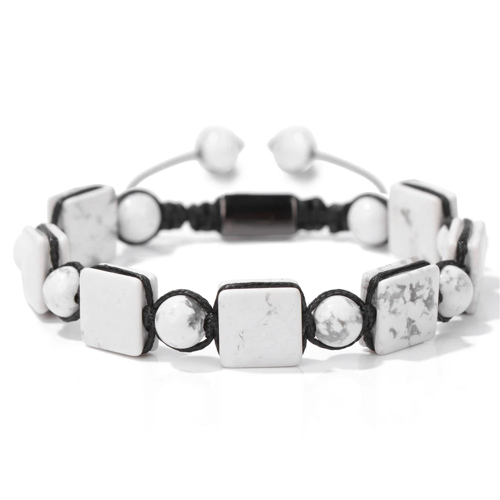 Square Green Aventurine Beads Bracelet Adjustable Rope Bangle for Women