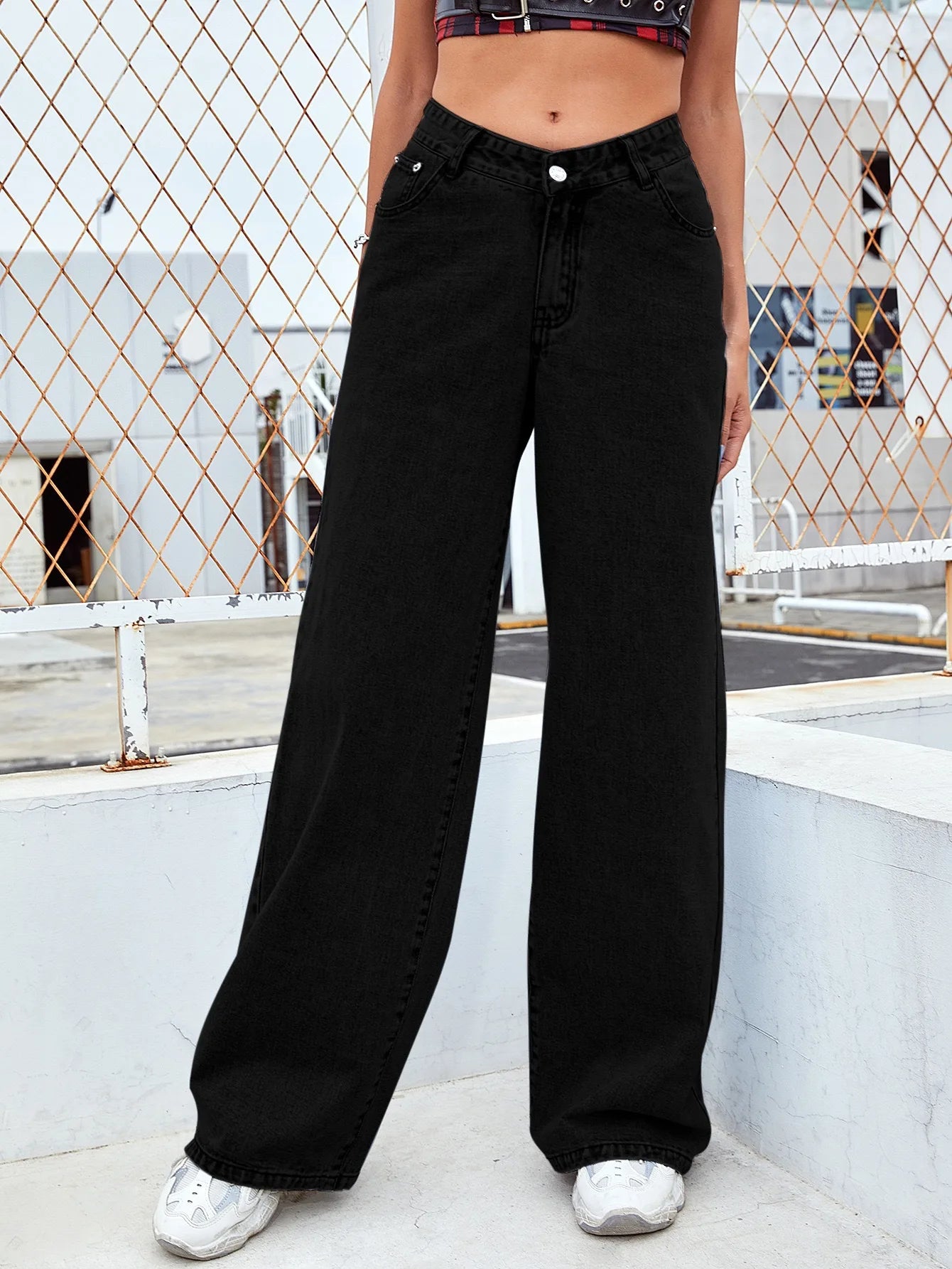 High Waisted Slim Fit Straight Leg Denim Pants for Women