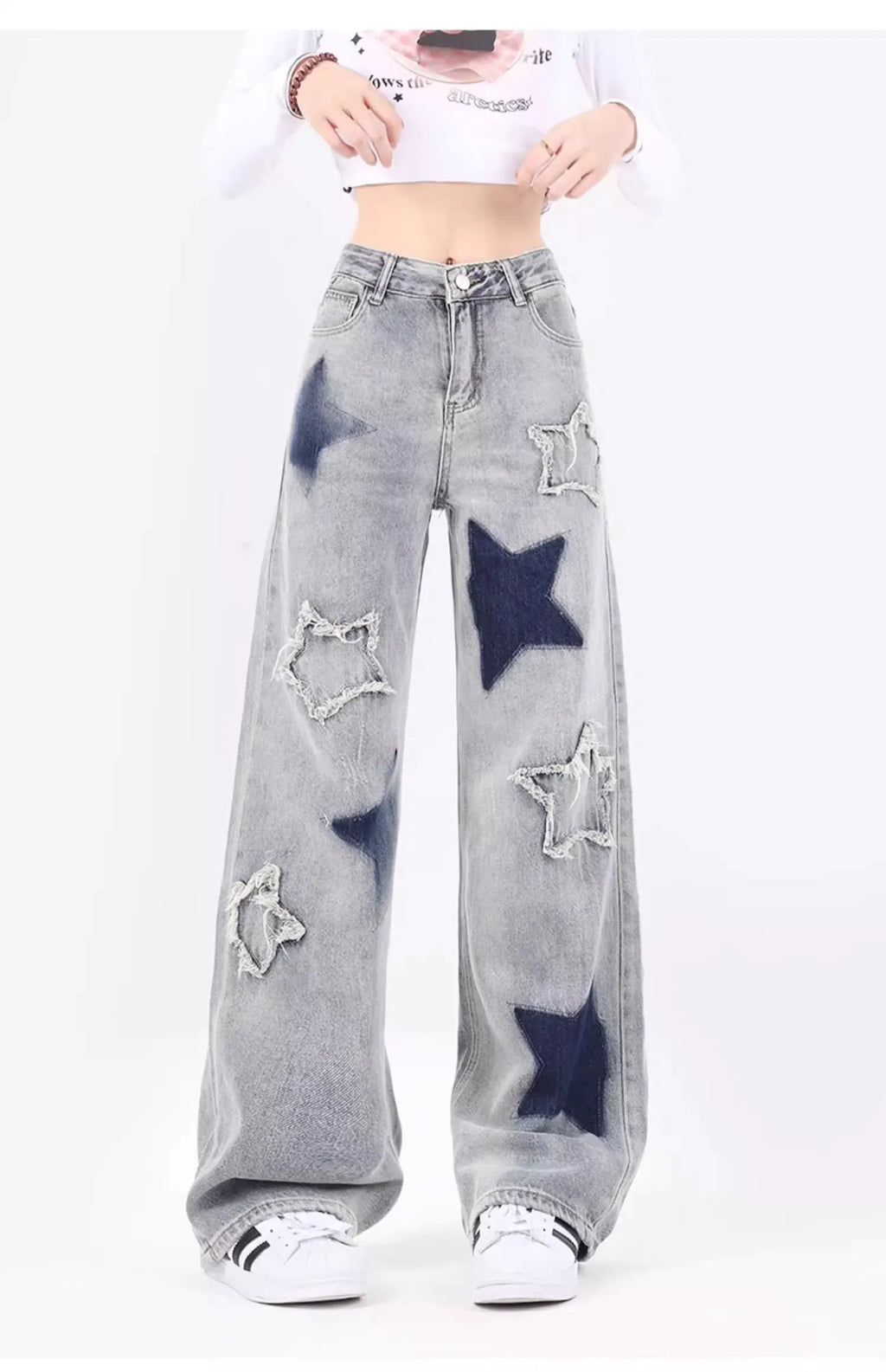 American Vintage Star Embroidery Casual Y2K Denim Trousers for Women