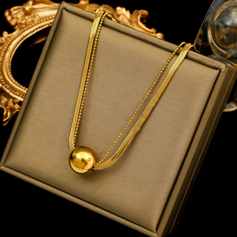 Stainless Steel Metal Gold Color Sun Pendant Necklace for Women