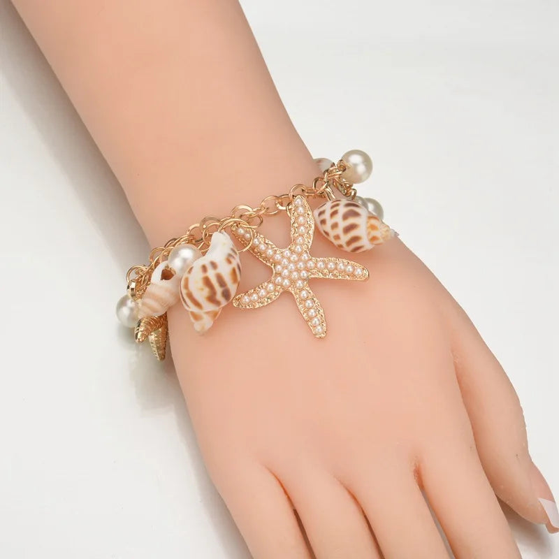 Bohemian Beach Style Bracelet For Women Starfish Shell Charm Bangle