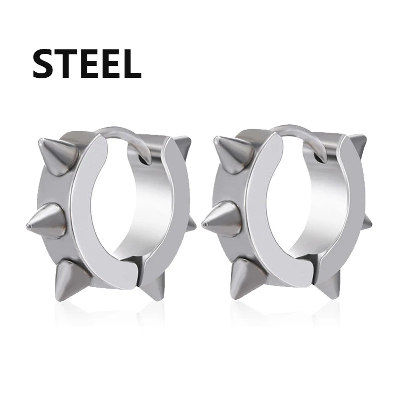 Multi Types Unisex Black Gold Color Stainless Steel Earring 1 Pairs