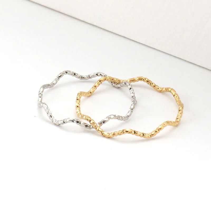 Stainless Steel Sea Wave Light Luxury Elegant Fashion Ring