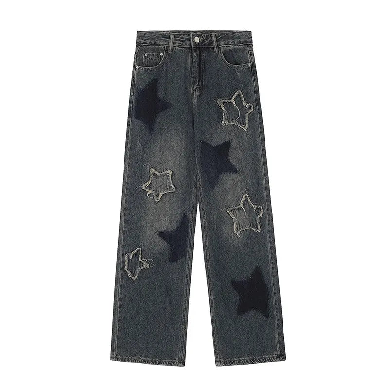American Vintage Star Embroidery Casual Y2K Denim Trousers for Women