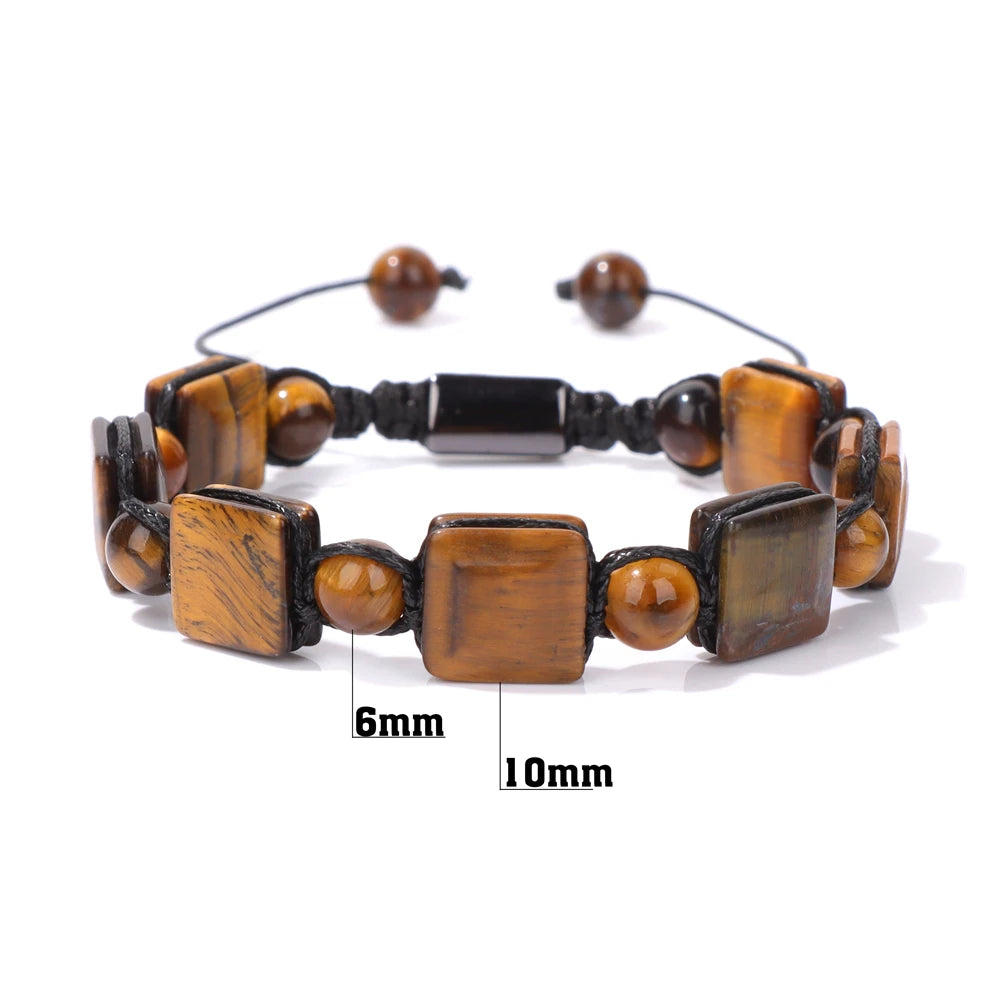 Square Green Aventurine Beads Bracelet Adjustable Rope Bangle for Women