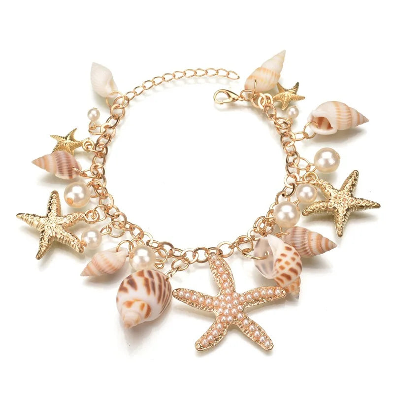 Bohemian Beach Style Bracelet For Women Starfish Shell Charm Bangle