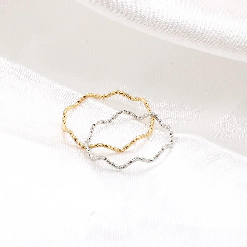 Stainless Steel Sea Wave Light Luxury Elegant Fashion Ring