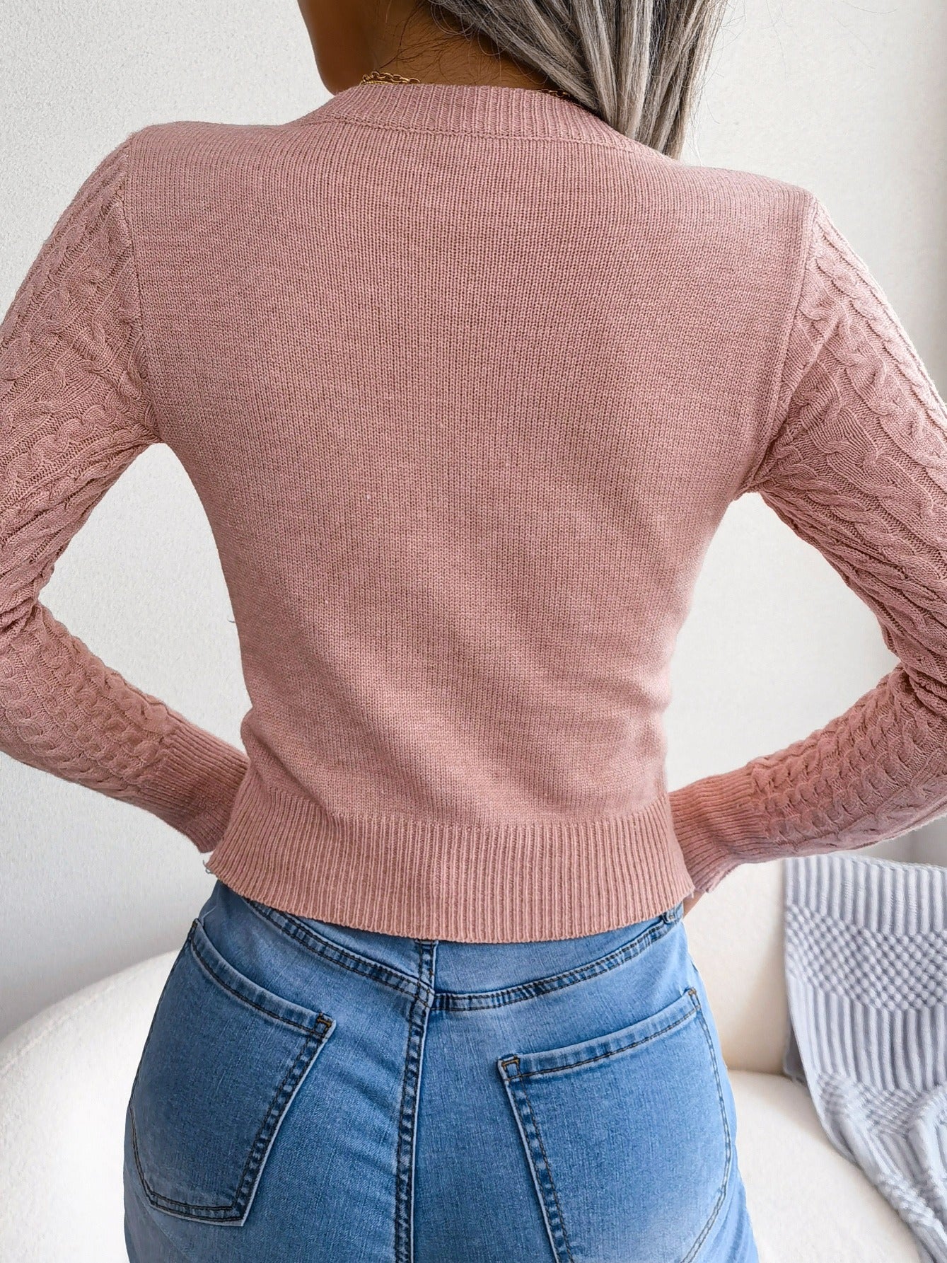 Women's Long Sleeve Hollow Sweater | High Stretch Fabric, Crew Neck, Slim Fit, Autumn/Winter