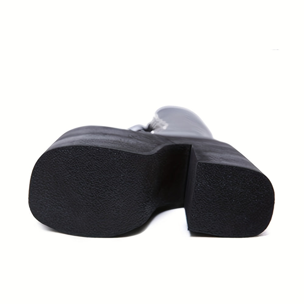 Y2K Women's Platform Boots | Black Closed Toe Lace Up Long Boots