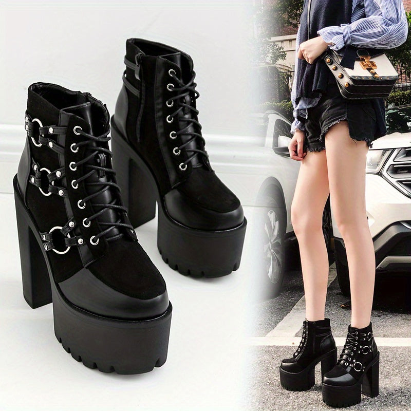 Women's Goth Motorcycle High Heel Boots