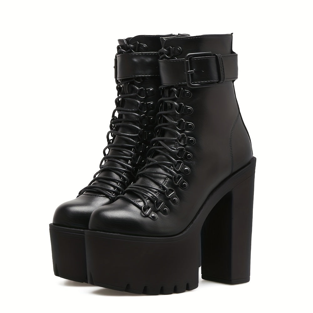 Women's Ankle Boots Platform Heel Punk Style Motorcycle Boots