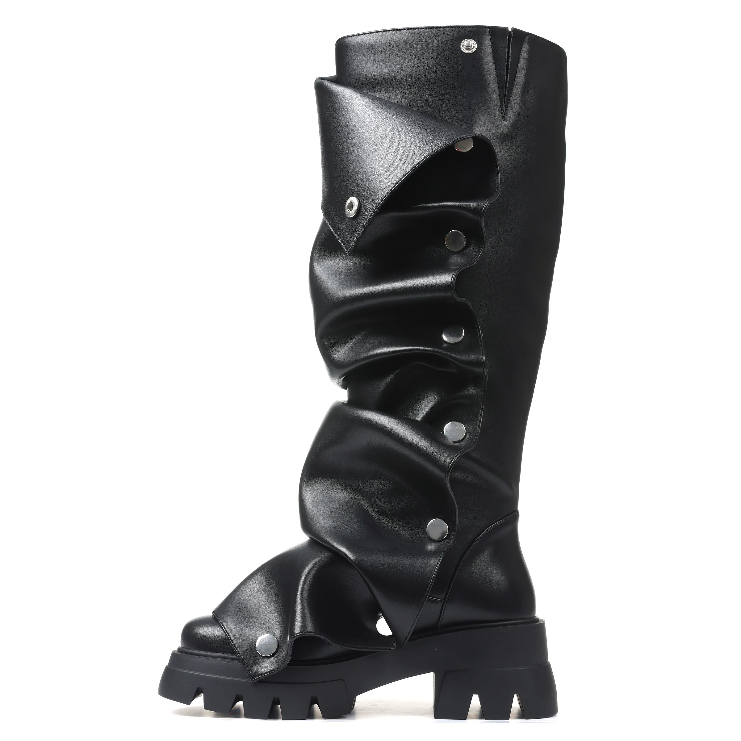 Fold Over Boots Wide Calf Knee High Boots
