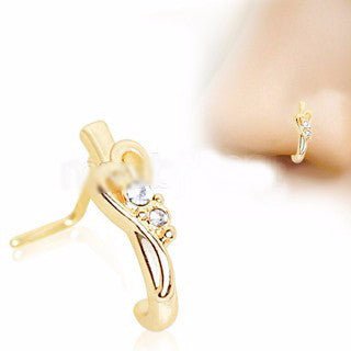 Gold Plated Jeweled Heart L Bend Half Nose Hoop-0