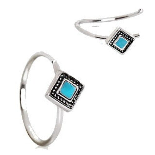 316L Stainless Steel Rhombus Cut Turquoise Nose Hoop-0