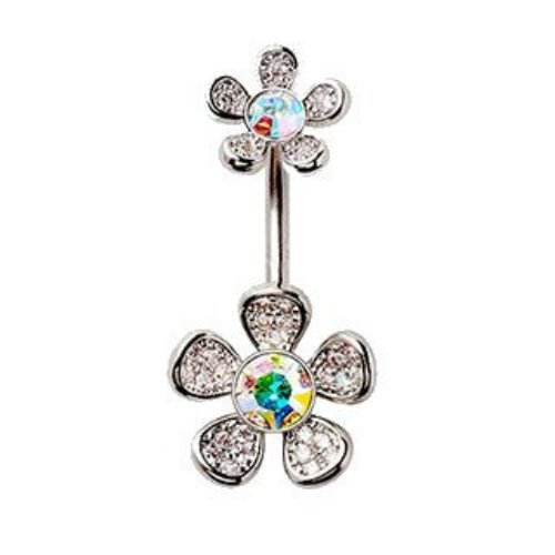 316L Stainless Steel Double Rainbow Flower Navel Ring-0