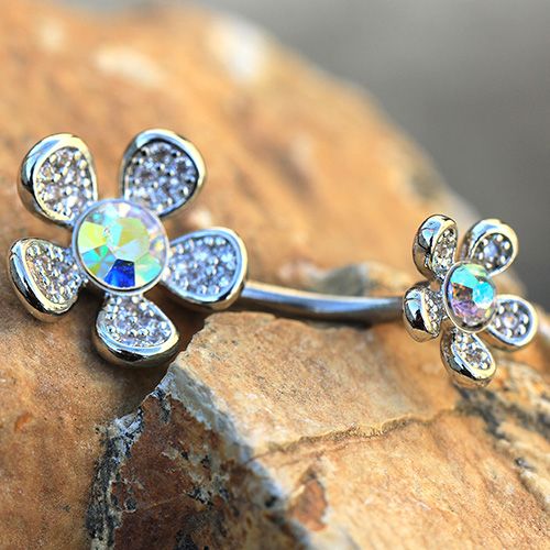 316L Stainless Steel Double Rainbow Flower Navel Ring-2