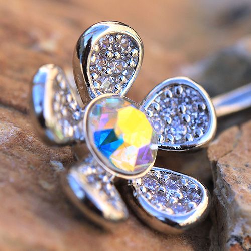 316L Stainless Steel Double Rainbow Flower Navel Ring-1